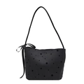 Borsa a secchiello nera con stampa a stelle e fiocco decorativo in nastro elegante - A stella
