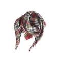Detail of colorful plaid cashmere-like scarf with fringed edges in triangular fold - Wine Red