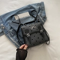 Zaino grigio scuro a pois con fiocco d'argento e chiusura a doppia fibbia nera - Grigio con Fiocco