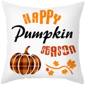 Square fall pillow case featuring orange plaid pumpkin and autumn maple leaves - Happy Pumpkin Season (TPR402-11)