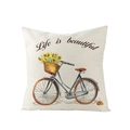 Polyester Thanksgiving pillow case with blue vintage bicycle and sunflowers illustration - 45x45cm / Life Is Beautiful Bicycle Style (JYM130-10)