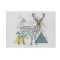 Linen placemat featuring a modern black line deer and geometric triangle pattern - 32x21cm (Waterproof Poly-Linen) / Style CD088-7