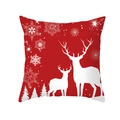 Red Christmas pillowcase with white elk and snowflake print on peach skin fabric - Red Snowflake Reindeer Forest Silhouette Style (TPR406-16)