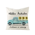 Thanksgiving pillow case with blue vintage truck and sunflowers on white background - 45x45cm / Autumn Is Coming Pickup Style (JYM130-14)