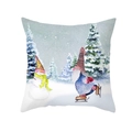 Funda de cojín navideña de piel de melocotón con estampado de gnomo y muñeco de nieve - Muñeco de Nieve Patinando en el Bosque (TPR421-4)