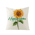 Square sunflower pillow cover with Happy Autumn print on rustic linen texture fabric - 45x45cm / Happy Autumn Sunflower Style (JYM130-15)