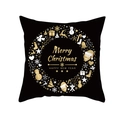 Black and gold Merry Christmas peach skin pillow cover with festive wreath pattern - 44cmx44cm / Black Gold Round Wreath Style (TPR411-7)