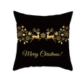 Christmas pillowcase in black and gold with reindeer, snowflakes and Merry Christmas print - 44cmx44cm / Black Gold Symmetrical Reindeer Style (TPR411-9)