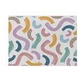 Linen placemat featuring colorful abstract geometric curves in mustard and mint - 32x21cm (Waterproof Poly-Linen) / Style CD088-12