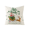 Christmas pillow cover featuring Santa Claus sleigh and Hello Winter text on linen - 45x45CM (No Core) / Santa in Sleigh with Reindeer Pattern (JYM136-5)