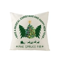 Square beige linen pillowcase with green Christmas tree and Santa's sleigh print - 45x45CM (No Core) / Dark Green Christmas Tree and Silhouette (JYM136-7)