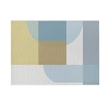Linen rectangle placemat with modern abstract mustard yellow and blue geometric patterns - 32x21cm (Waterproof Poly-Linen) / Style CD088-15