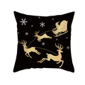 Christmas pillowcase featuring gold Santa and reindeer print on black peach skin fabric - 44cmx44cm / Black Gold Santa Sleigh Style (TPR411-13)