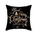 Black and gold Merry Christmas peach skin pillowcase with reindeer and snowflake motifs - 44cmx44cm / Black Gold Mixed Greetings Style (TPR411-14)