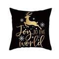 Christmas pillowcase featuring golden elk and Joy TO THE world print on black fabric - 44cmx44cm / Black Gold Joy to the World Style (TPR411-15)