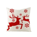 Square Christmas pillowcase with red reindeer and snowflake prints on beige fabric - 45x45CM (No Core) / Two Red Reindeers Silhouette Pattern (JYM136-13)
