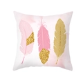 Detail of pink and gold feather prints on peach skin velvet decorative pillowcase - Pink Gold Feather Art Style (TPR439-5)
