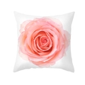 Detailed view of pink rose print on white peach skin fabric square pillowcase - Pink Rose Floral Style (TPR439-9)