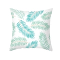 Close-up of blue tropical palm leaf print on a white decorative square pillowcase - 45x45CM (No Core) / Tropical Palm Leaves Pattern (TPR438-7)