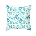 Detail of blue geometric leaf pattern printed on soft peach skin pillowcase fabric - 45x45CM (No Core) / Watercolor Plant Pattern (TPR438-12)
