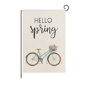 Polyester garden flag with HELLO spring text and floral bicycle on metal L-stand - Spring Bicycle Style (HYQ026-3)