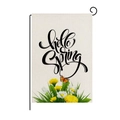 Polyester garden flag with hello Spring watercolor flowers and black L-shaped metal pole - Butterfly And Daisy Style (HYQ026-4)