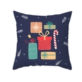 Housse de coussin de Noël bleu marine avec boîtes cadeaux et motifs de cannes de Noël - 45*45cm (Coussin non inclus) / Boîte Cadeau Marine Et Sucre d'Orge (TPR418-8)