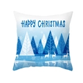 Housse de coussin de Noël bleue et blanche avec rennes et texte Happy Christmas - 45*45cm (Coussin non inclus) / Forêt Géométrique Et Renne (TPR418-10)