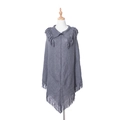 Grauer Strickponcho für Damen mit Reverskragen und langen dekorativen Fransen - Einheitsgröße / Dunkelgrau