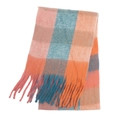 Mohair plaid scarf in pink blue and orange with long tassels and soft brushed texture - Ochre Blue (30#)