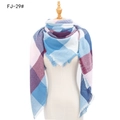 Plaid square scarf shawl in blue and deep red check pattern with fringe on mannequin - Wine Red Blue (FJ-29#)