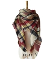 Women's plaid scarf in red and beige cashmere feel with tassel fringe on a mannequin - Black & Jujube Red