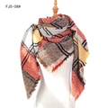 Plaid tassel scarf in orange and brown tones for winter, thick wrap for men and women - Red Yellow (FJ5-08#)