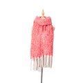 Thick orange-pink and white mixed knit scarf with tassels on mannequin display - Red