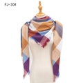 Women's plaid scarf in mustard, burgundy and navy with fringe detail on a mannequin - Yellow Blue (FJ-30#)