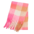 Rainbow plaid mohair scarf in pink and beige with long tassels for winter warmth - Pink Yellow (35#)