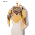 Thick plaid winter scarf in ginger and dark coffee with frayed tassel edges - Yellow (FJ6-02#)