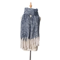 Thick winter knit scarf in blue and white mixed colors with chunky beige tassels - Navy Blue