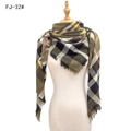 Olive green and grey plaid shawl scarf with fringed edges on white background - Army Green (FJ-32#)