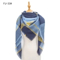Classic plaid scarf in navy blue, light blue, and yellow with delicate fringe trim - Blue (FJ-33#)
