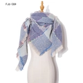 Thick oversized plaid scarf with blue and purple knit pattern and colorful speckles - Blue (FJ6-08#)