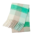 Thick mohair winter scarf with rainbow green checkers and long tassel detail - Green Khaki (40#)