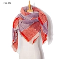 Thick autumn winter oversized plaid scarf in red and purple pattern with fringe details - Red (FJ6-05#)
