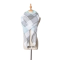 Thick plaid scarf in mint green and grey mix with tassel fringe for autumn winter - 135x135cm / Light Green Gray