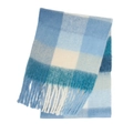 Thick winter mohair scarf in blue and cream rainbow plaid with long tassel trim - Blue White (37#)