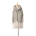 Thick knit winter scarf with chunky tassels in grey-green and cream mixed color style - Army Green