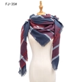Plaid shawl scarf in wine red and navy blue check pattern with fringed edges - Wine Red Navy (FJ-35#)