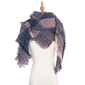 Schottenkaro-Schal mit Quasten in Dunkelblau, Weiß und Rot im Vintage-Look - 135x135x200cm / Marineblau