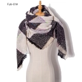 Thick knit plaid scarf in black, white, and grey with fringe on a dress form - Black (FJ6-01#)