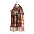 Sciarpa classica a quadri con frange beige e rossa, morbido scialle invernale da donna - 200X58CM (Include nappine) / Nero e Rosso Giuggiola